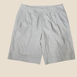 Womens Beige Linen Blend Shorts Pleated Bermuda 18W Lightweight Breathable CATO
